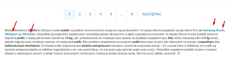 przykład linkowania wewnętrznego z opisu kategorii umieszczonego pod stronicowaniem