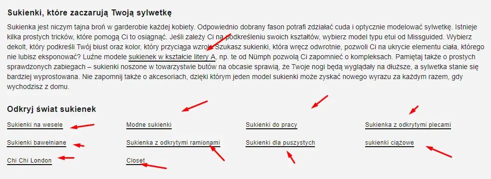 przykład linkowania wewnętrznego z opisu kategorii