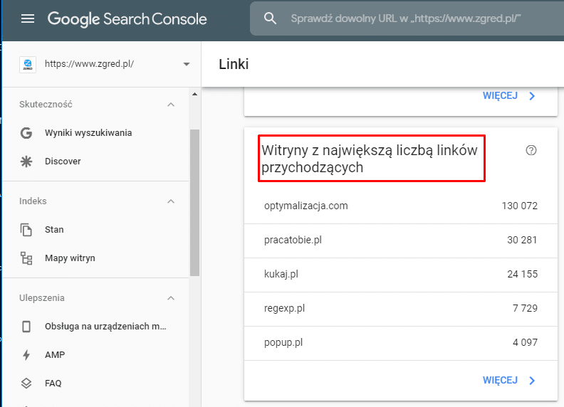 linki do strony w google search console