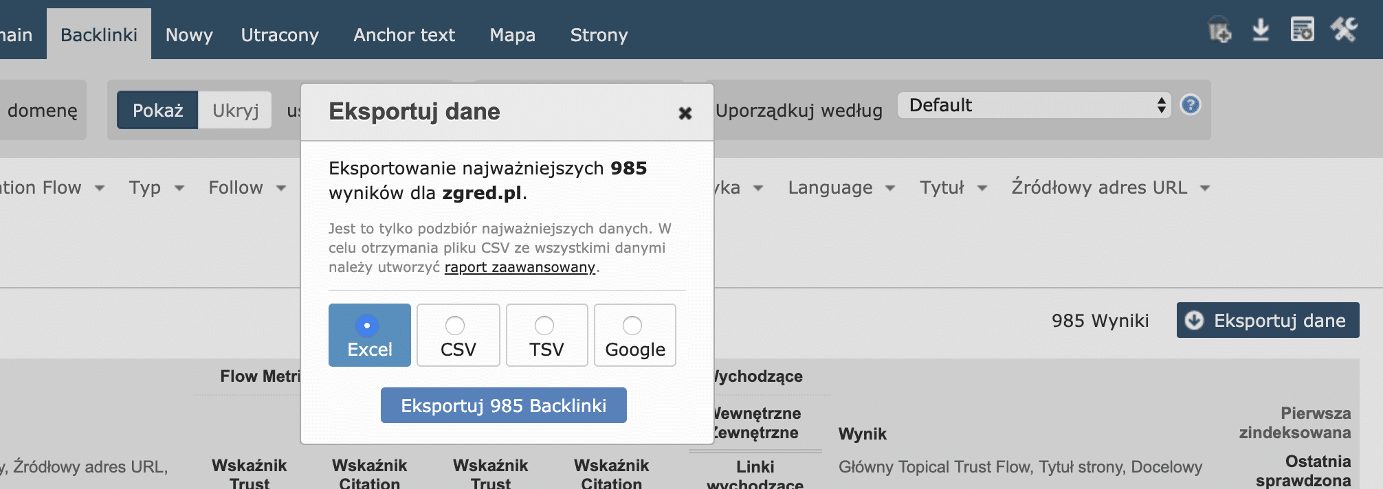 linki do strony w majestic seo