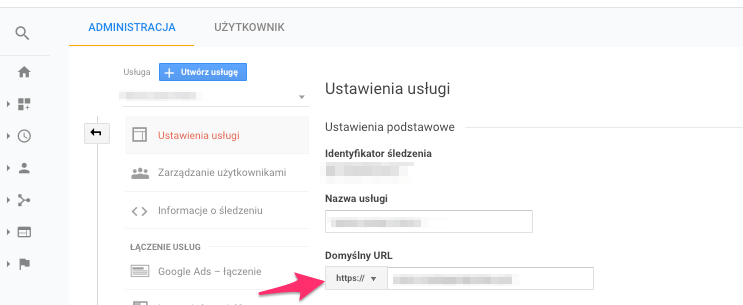ustawienia adresu domyślnego w Google Analytics