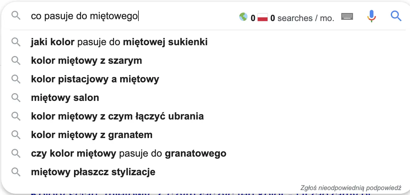 podpowiedzi Google do wykorzystania opisywania grafik ze słowami kluczowymi