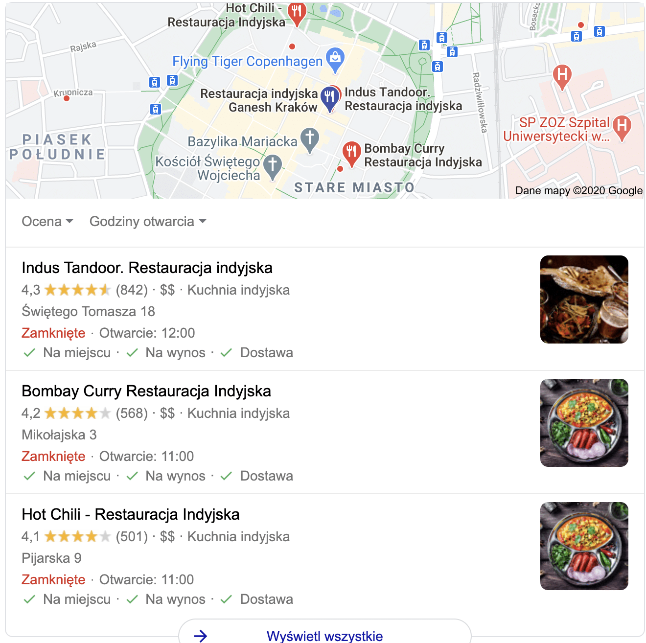 Przykład wypozycjonowania lokalnego restauracji indyjskiej w Krakowie