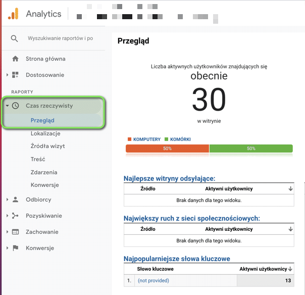 sprawdzenie ruchu na stronie według google analytics